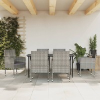  7 Piece Garden Dining Set Grey and Black Poly Rattan and Steel