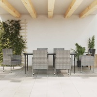  7 Piece Garden Dining Set Grey and Black Poly Rattan and Steel