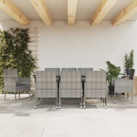  9 Piece Garden Dining Set Grey and Black Poly Rattan and Steel