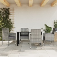  5 Piece Garden Dining Set Grey and Black Poly Rattan and Steel