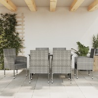  7 Piece Garden Dining Set Grey and Black Poly Rattan and Steel