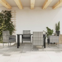  5 Piece Garden Dining Set Grey and Black Poly Rattan and Steel