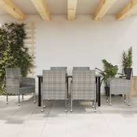  7 Piece Garden Dining Set Grey and Black Poly Rattan and Steel
