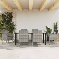  7 Piece Garden Dining Set Grey and Black Poly Rattan and Steel