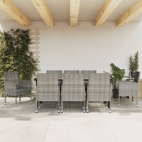  9 Piece Garden Dining Set Grey and Black Poly Rattan and Steel