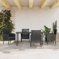  5 Piece Garden Dining Set Black Poly Rattan and Steel