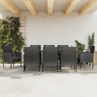  9 Piece Garden Dining Set Black Poly Rattan and Steel