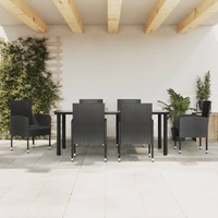  7 Piece Garden Dining Set Black Poly Rattan and Steel