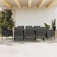  9 Piece Garden Dining Set Black Poly Rattan and Steel