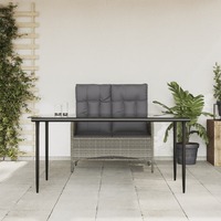  2 Piece Garden Dining Set with Cushions Grey Poly Rattan