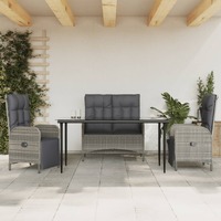  4 Piece Garden Dining Set with Cushions Grey Poly Rattan