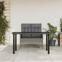  2 Piece Garden Dining Set with Cushions Grey Poly Rattan