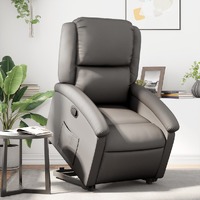  Stand up Recliner Chair Grey Real Leather