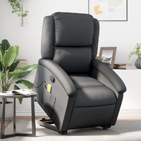  Stand up Massage Recliner Chair Black Real Leather