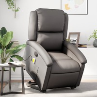  Stand up Massage Recliner Chair Grey Real Leather
