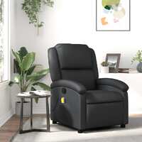  Massage Recliner Chair Black Real Leather