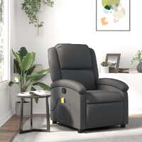  Massage Recliner Chair Grey Real Leather
