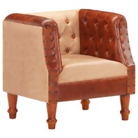  Tub Chair Brown Real Leather and Solid Mango Wood