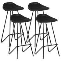  Bar Stools 4 pcs Black Real Leather
