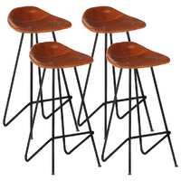  Bar Stools 4 pcs Brown Real Leather