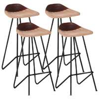  Bar Stools 4 pcs Brown Real Leather