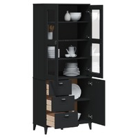  Highboard VIKEN Black 80x40x190 cm Solid Wood Pine