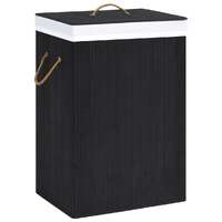  Bamboo Laundry Basket with 2 Sections Black 72 L