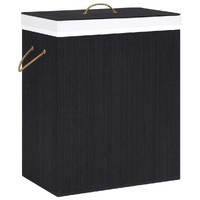  Bamboo Laundry Basket with 2 Sections Black 100 L