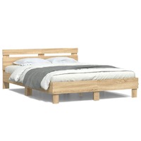  Bed Frame with LED without Mattress Sonoma Oak 150x200 cm