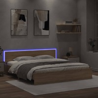  Bed Frame with LED without Mattress Sonoma Oak 183x203 cm King