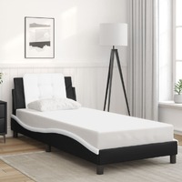  Bed Frame without Mattress Black and White 90x190 cm Faux Leather