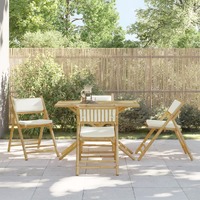  4 Piece Folding Bistro Chairs with Cream White Cushions Bamboo