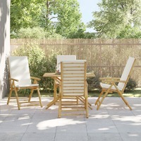  4 Piece Folding Garden Reclining Chairs with Cream White Cushions Bamboo