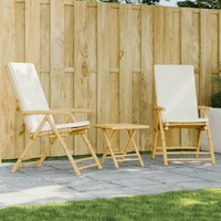  3 Piece Folding Bistro Set with Cream White Cushions Bamboo