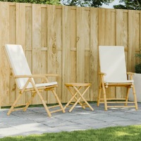  3 Piece Folding Bistro Set with Cream White Cushions Bamboo