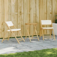  3 Piece Folding Bistro Set with Cream White Cushions Bamboo