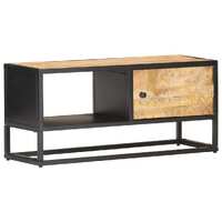  TV Cabinet with Carved Door 90x30x40 cm Rough Mango Wood