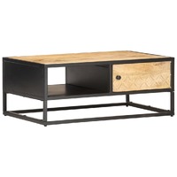  Coffee Table with Carved Door 90x55x36 cm Rough Mango Wood