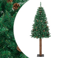  Slim Christmas Tree with Real Wood and Cones Green 210 cm PVC