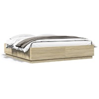  Bed Frame with LED without Mattress Sonoma Oak 183x203 cm King