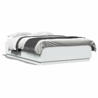  Bed Frame with LED without Mattress White 150x200 cm