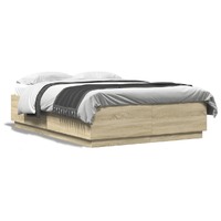  Bed Frame with LED without Mattress Sonoma Oak 150x200 cm