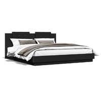  Bed Frame with LED without Mattress Black 183x203 cm King