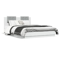  Bed Frame with LED without Mattress White 150x200 cm