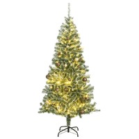  Artificial Christmas Tree with 300 LEDs&amp;Ball Set&amp;Flocked Snow 180 cm