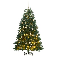  Artificial Hinged Christmas Tree with 300 LEDs &amp; Ball Set 210 cm