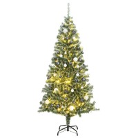  Artificial Christmas Tree with 300 LEDs&amp;Ball Set&amp;Flocked Snow 210 cm