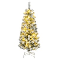  Artificial Hinged Christmas Tree 150 LEDs &amp; Flocked Snow 120 cm