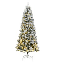  Artificial Hinged Christmas Tree 300 LEDs &amp; Flocked Snow 180 cm
