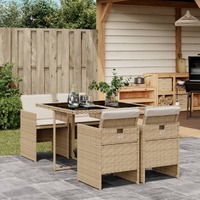  5 Piece Garden Dining Set with Cushions Beige Poly Rattan